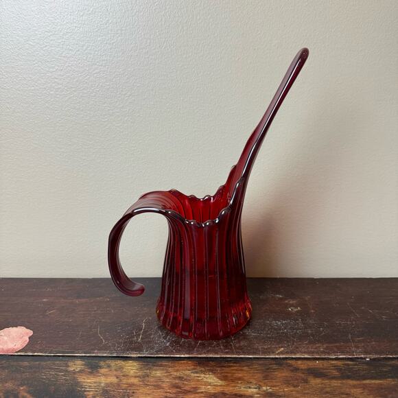 Fostoria Heirloom Amberina Ribbed Pitcher Ewer Vase Vintage MCM 10" tall - Picture 3 of 10